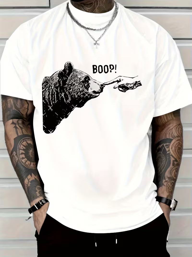 Men's Funny Graphic T-Shirt - Soft Breathable Cotton Tee with Playful Bear & BOOP! Text - Lightweight Everyday Shirt for Casual Outfits, Parties, Lounge - Machine Washable All-Season Apparel, Funny T Shirts, Outdoor Summer Apparel, Comfortable Fit