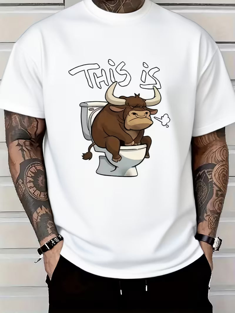 Men'S Fashion Printed T-Shirt - Summer Classic Casual Round-Neck Short-Sleeved T-Shirt, 100% Pure Cotton, Comfortable And Breathable, Fashionable Letter Pattern Design, Trendy And Versatile Men'S Wear, Holiday Surprise Gift