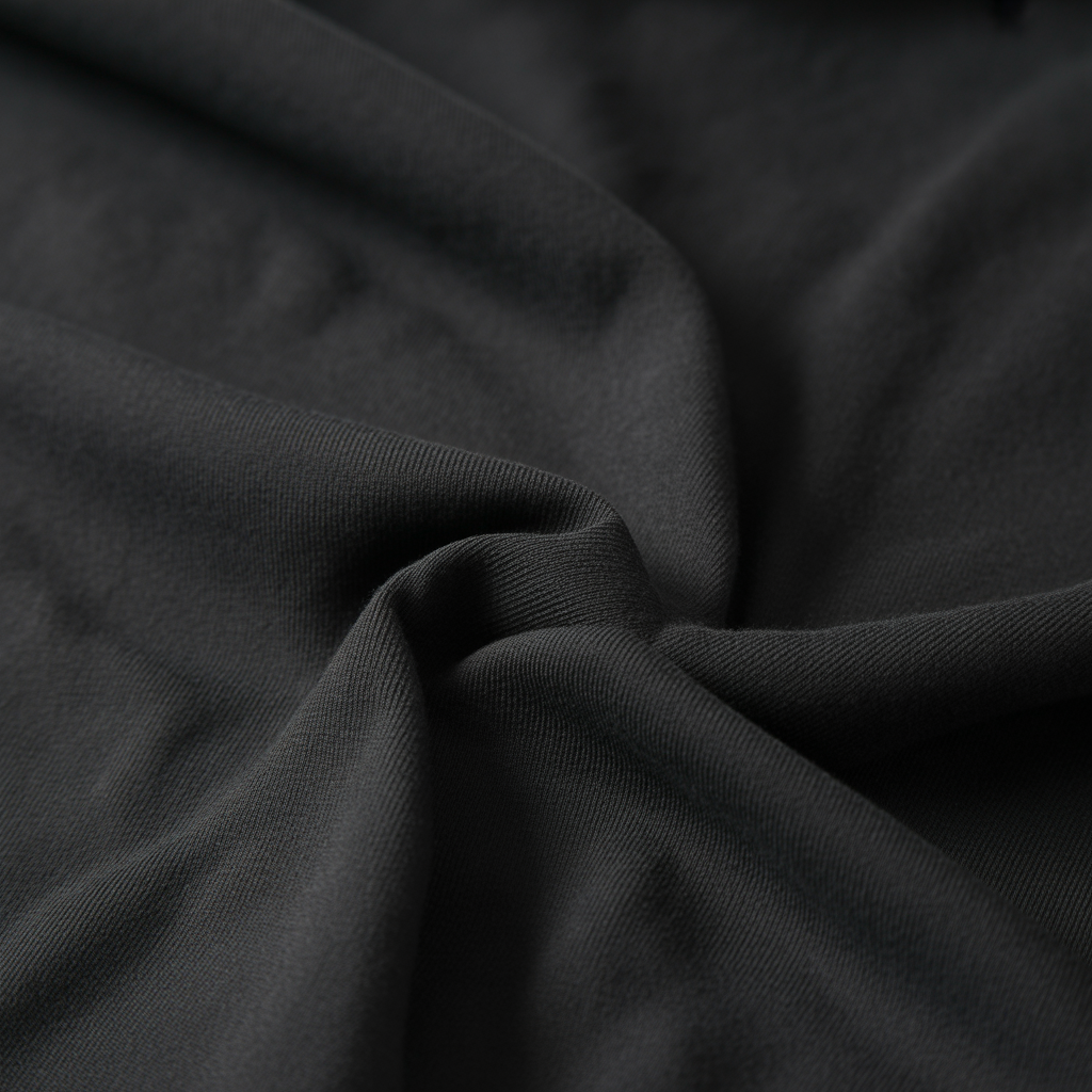 Close-up of dark gray fabric with folds