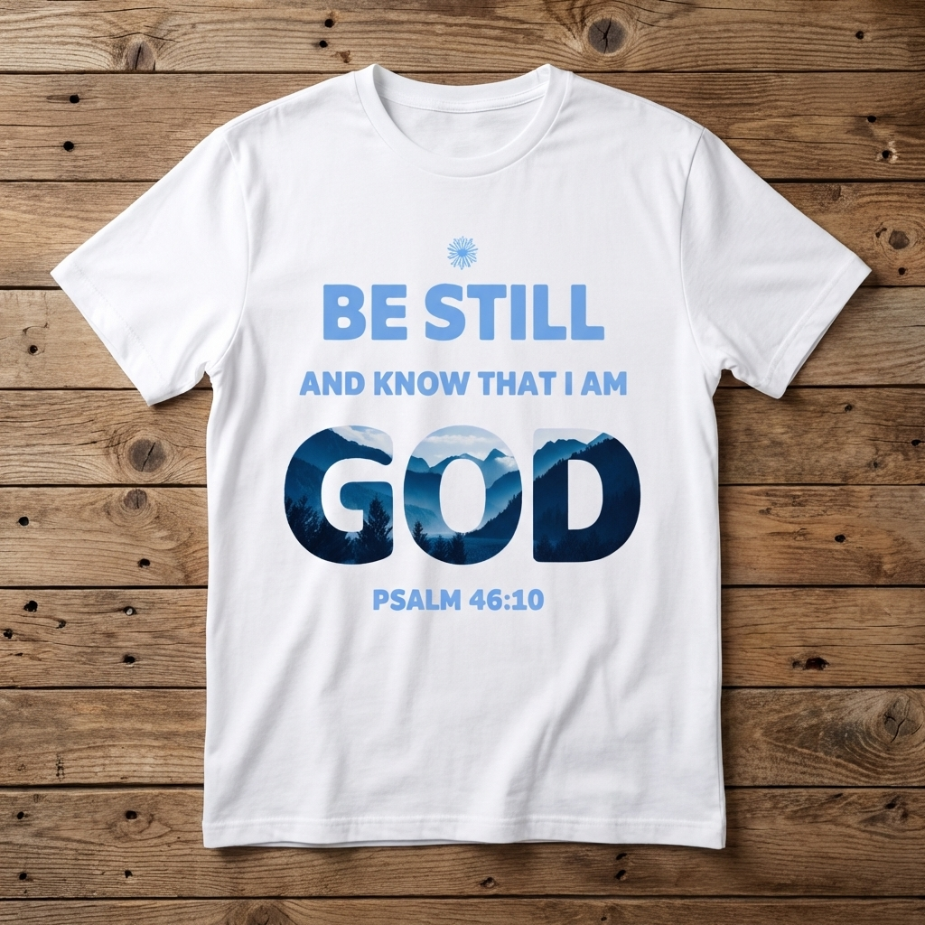 White t-shirt with motivational quote on a wooden surface