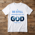 White t-shirt with motivational quote on a wooden surface