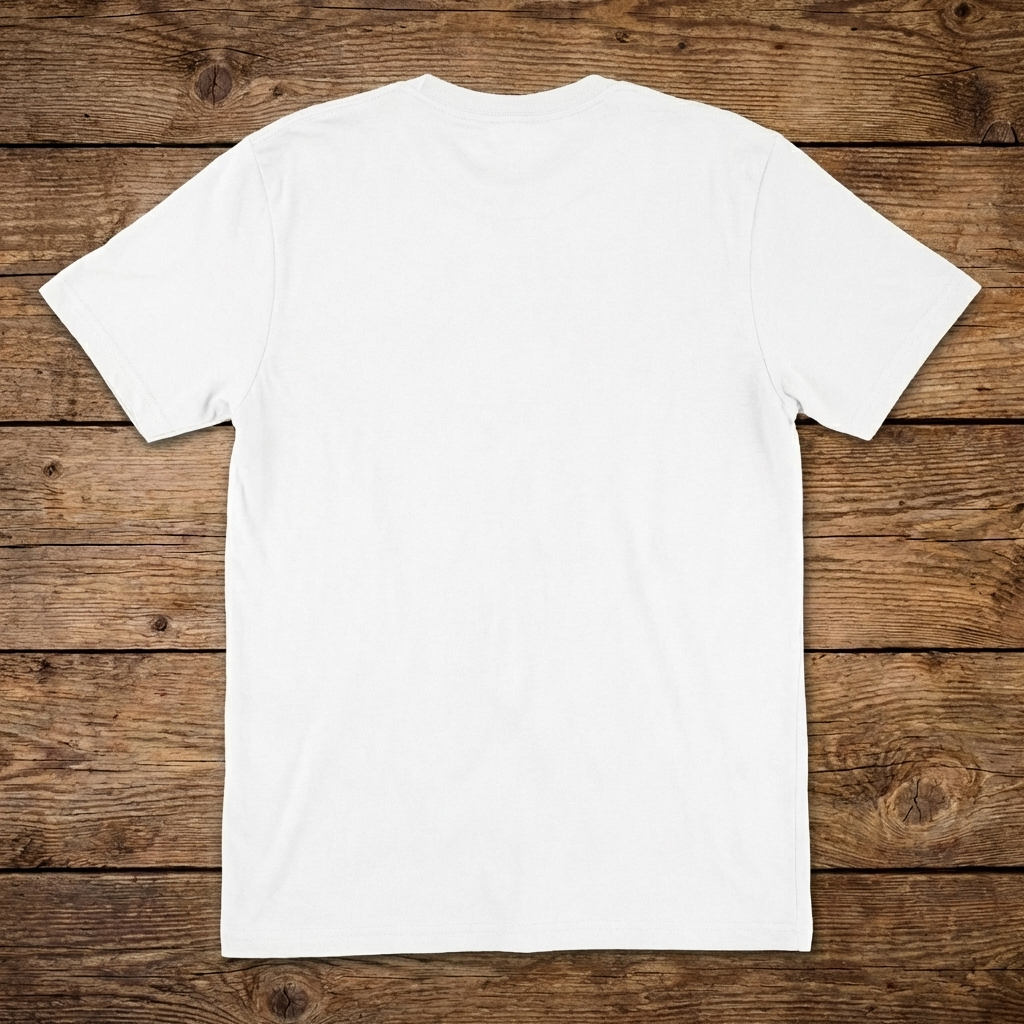 White t-shirt on a wooden surface